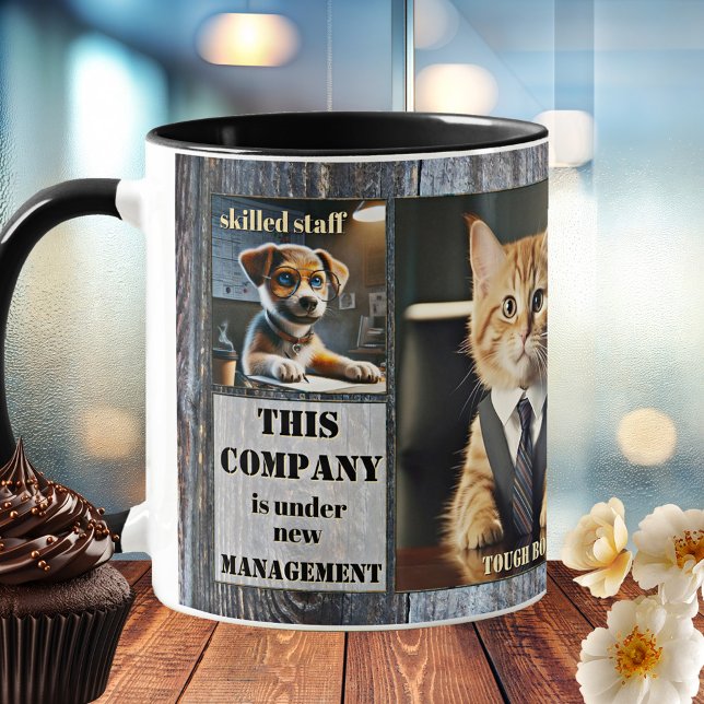 Funny Animals Office Photo Coffee Mug (Funny office mug featuring 4 of your custom photos (optional) on a rustic industrial design)