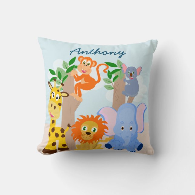 Funny animals personalised name cushion (Front)