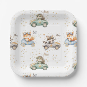 Funny Animals Race Cars 2nd Birthday Paper Plate