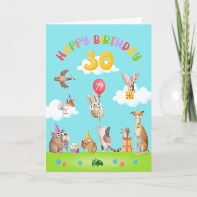 Funny Animals Reluctant Happy 30th Birthday Card (Front)