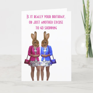 Funny animals shopping womens birthday card