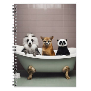 Funny animals sitting in bathtub in bathroom notebook