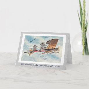 Funny Animals Vintage New Year's Holiday Card