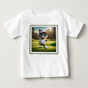 Funny Animated Cat Golf Player, Baby T-Shirt