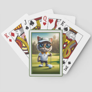 Funny Animated Cat Golf Player, Playing Cards