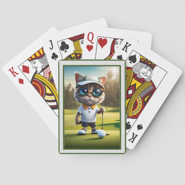 Funny Animated Cat Golf Player, Playing Cards (Back)