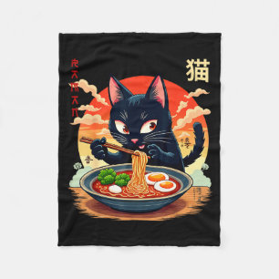 Funny Anime Cat Ramen Japanese Graphic Tees Kawaii Fleece Blanket