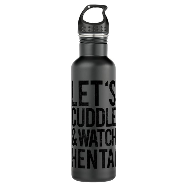 Funny Anime - Cuddle And Watch Hentai Grunge Tee 710 Ml Water Bottle (Front)