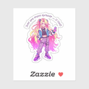 Funny Anime Girl Sticker – “Just One More Episode 