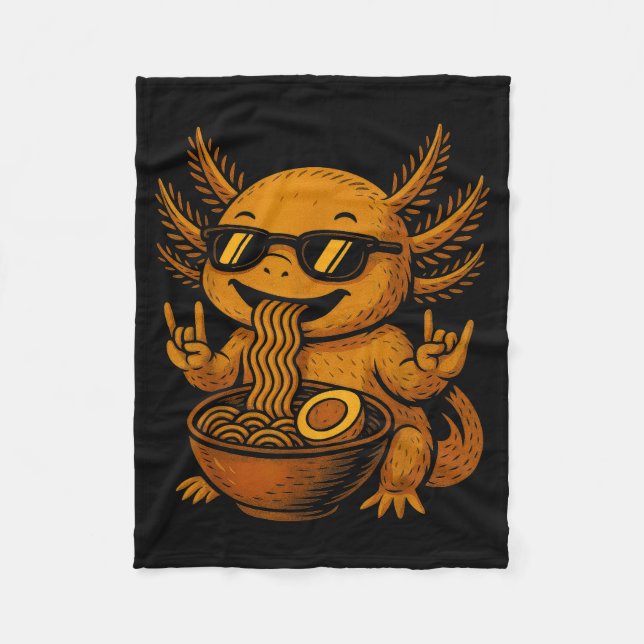 Funny Anime Kawaii Axolotl Eating Ramen Graphic Te Fleece Blanket (Front)