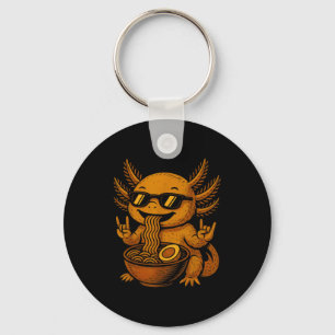 Funny Anime Kawaii Axolotl Eating Ramen Graphic Te Key Ring