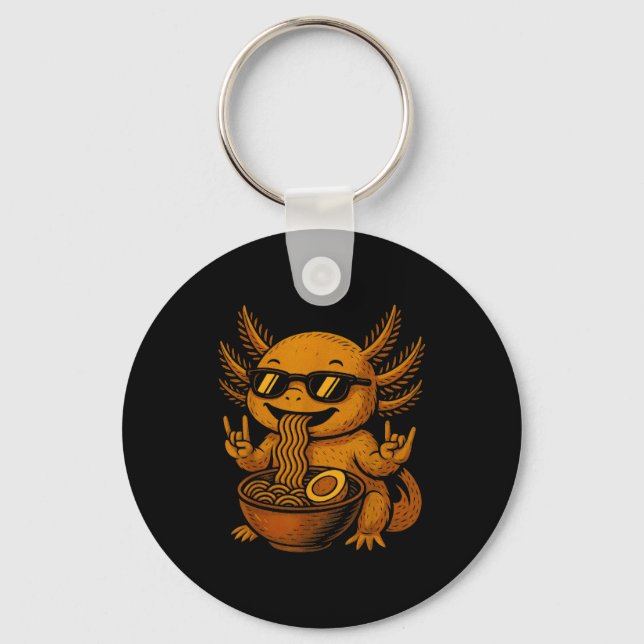 Funny Anime Kawaii Axolotl Eating Ramen Graphic Te Key Ring (Front)