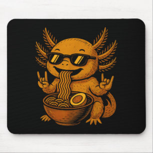 Funny Anime Kawaii Axolotl Eating Ramen Graphic Te Mouse Pad