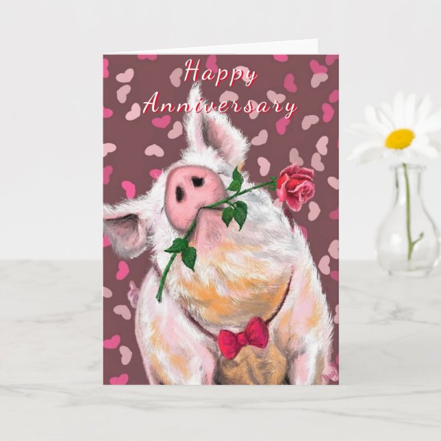 Funny Anniversary Card Romantic Gentleman Pig (Small Plant)