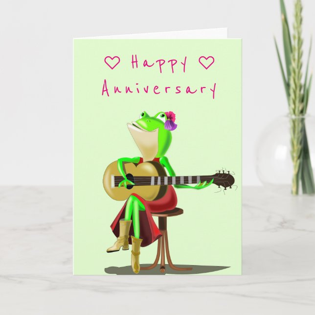 Funny Anniversary Card with Guitar Player Frog (Front)