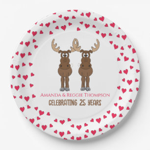 Funny Anniversary Party Cute Whimsical Moose Paper Plate