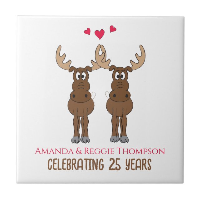Funny Anniversary Party Cute Whimsical Moose Tile (Front)