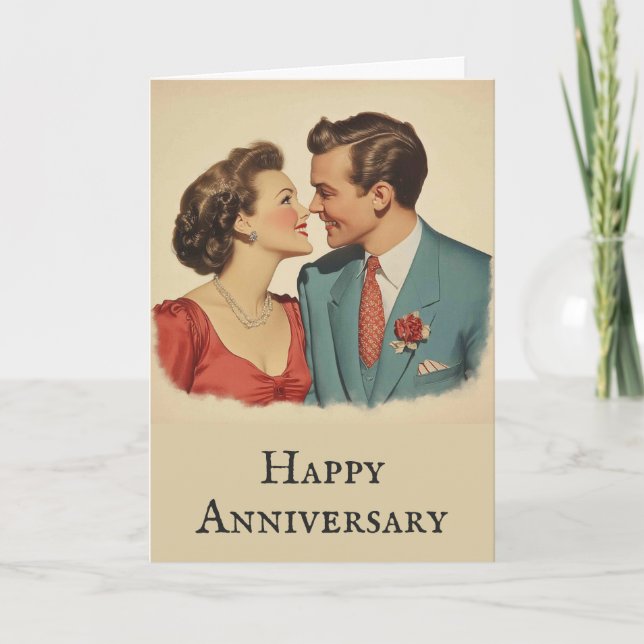Funny Anniversary Vintage Classic Retro Couple Card (Front)