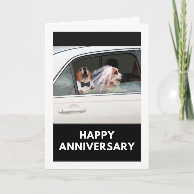 Funny Anniversary with Corgi Couple in Car Card (Front)