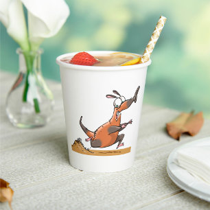 Funny Anteater Cartoon Quirky Running Animal Paper Cups