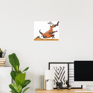 Funny Anteater Cartoon Quirky Running Animal  Poster