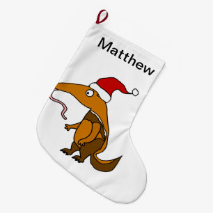 Funny Anteater in Santa hat Christmas Cartoon Large Christmas Stocking