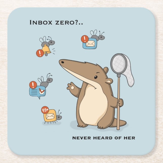 Funny Anteater Notification Hunter Illustration Square Paper Coaster (Front)