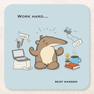 Funny Anteater Notification Hunter Illustration Square Paper Coaster