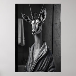 Funny Antelope in Bathrobe Print, Quirky Bathroom Poster