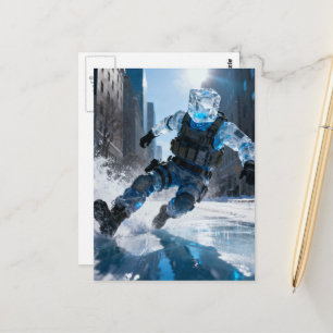Funny anthromorphic icecube falling on ice postcard
