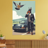 Funny anthropomorphic Doberman Pinscher dog