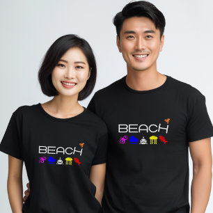Funny Anti-Beach Icons Dark Colour T-Shirt