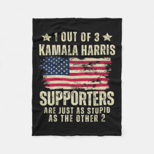Funny Anti Kamala Harris Stupid Joke American Flag Fleece Blanket