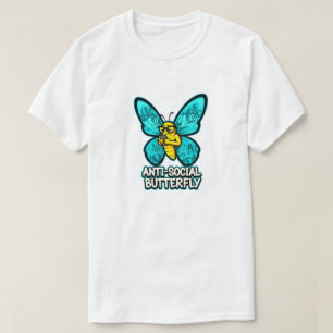 Funny Anti-Social Butterfly Cartoon Phone Lover T-Shirt