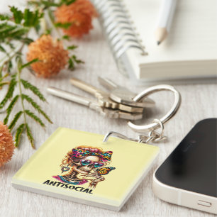 Funny anti social word art  key ring