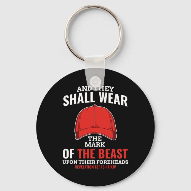 Funny Anti Trump Mark Of The Beast Red Hat Liberal Key Ring (Front)