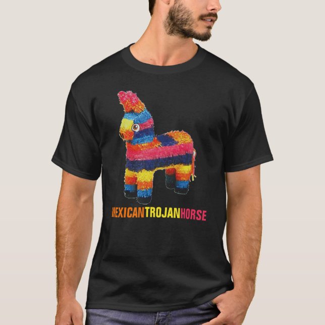 Funny Anti-Trump Wall Mexican Trojan Horse Piñata T-Shirt (Front)