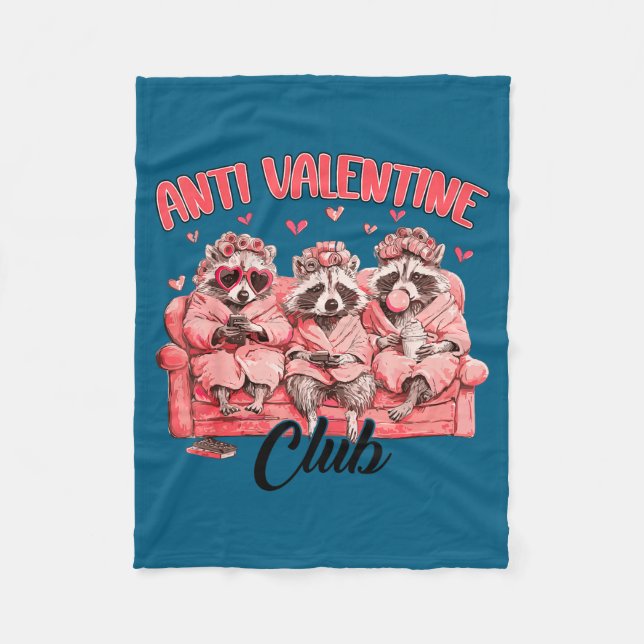 Funny Anti Valentine Club Raccoon Heart Happy Vale Fleece Blanket (Front)