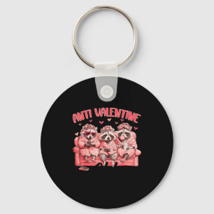 Funny Anti Valentine Club Raccoon Heart Happy Vale Key Ring