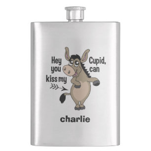 Funny Anti-Valentine Donkey custom name flask