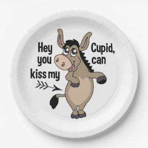 Funny Anti-Valentine Donkey paper plates