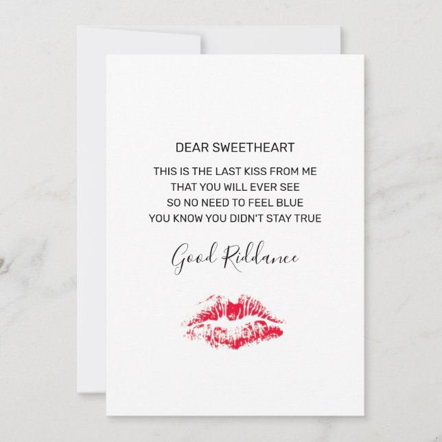 Funny Anti Valentines Day Poem Red Kiss Card (Front)