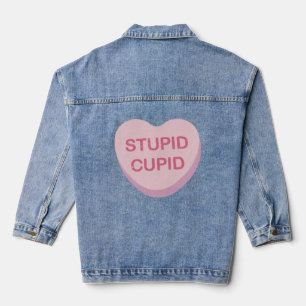 Funny Anti-Valentines Day Stupid Cupid Heart Candy Denim Jacket