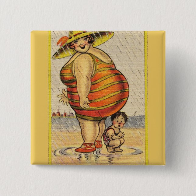 Funny Antique Couple on Beach Oddity 15 Cm Square Badge (Front)