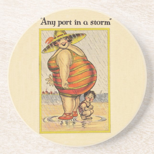 Funny Antique Couple on Beach Oddity Coaster (Front)