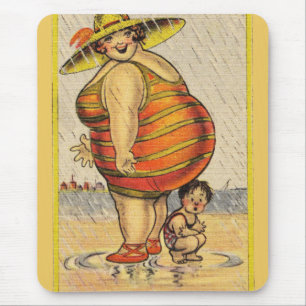 Funny Antique Couple on Beach Oddity Mouse Pad