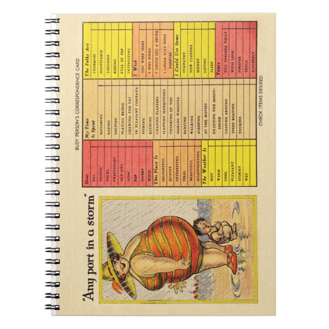 Funny Antique Couple on Beach Oddity Spiral Notebook (Front)