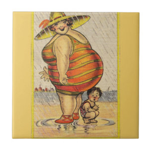 Funny Antique Couple on Beach Oddity Tile