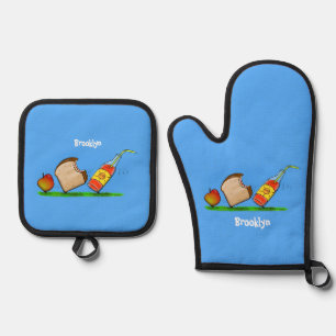 Funny ants cartoon oven mitt & pot holder set
