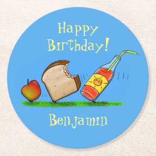 Funny ants picnic cartoon illustration round paper coaster